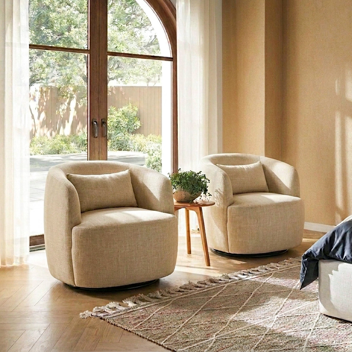Ashlie Linen Swivel Barrel Chair