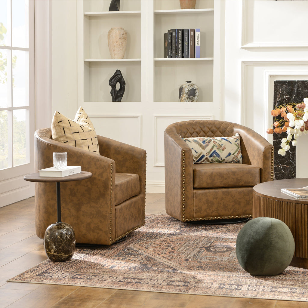Logan Faux Leather Tufted Swivel Club Chair
