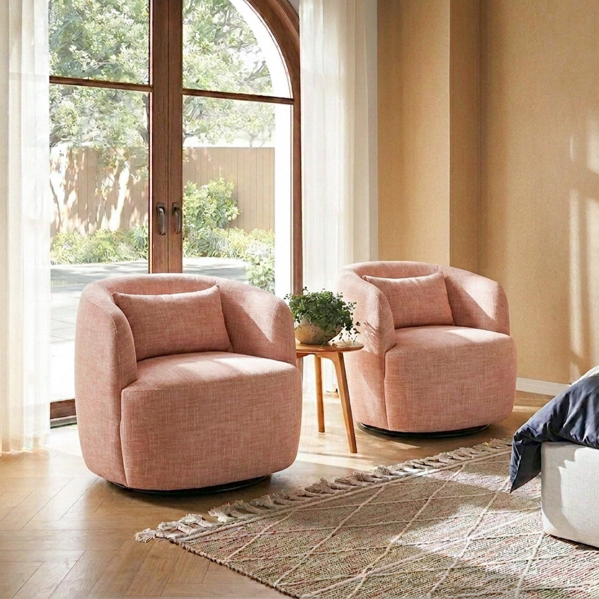 Ashlie Linen Swivel Barrel Chair