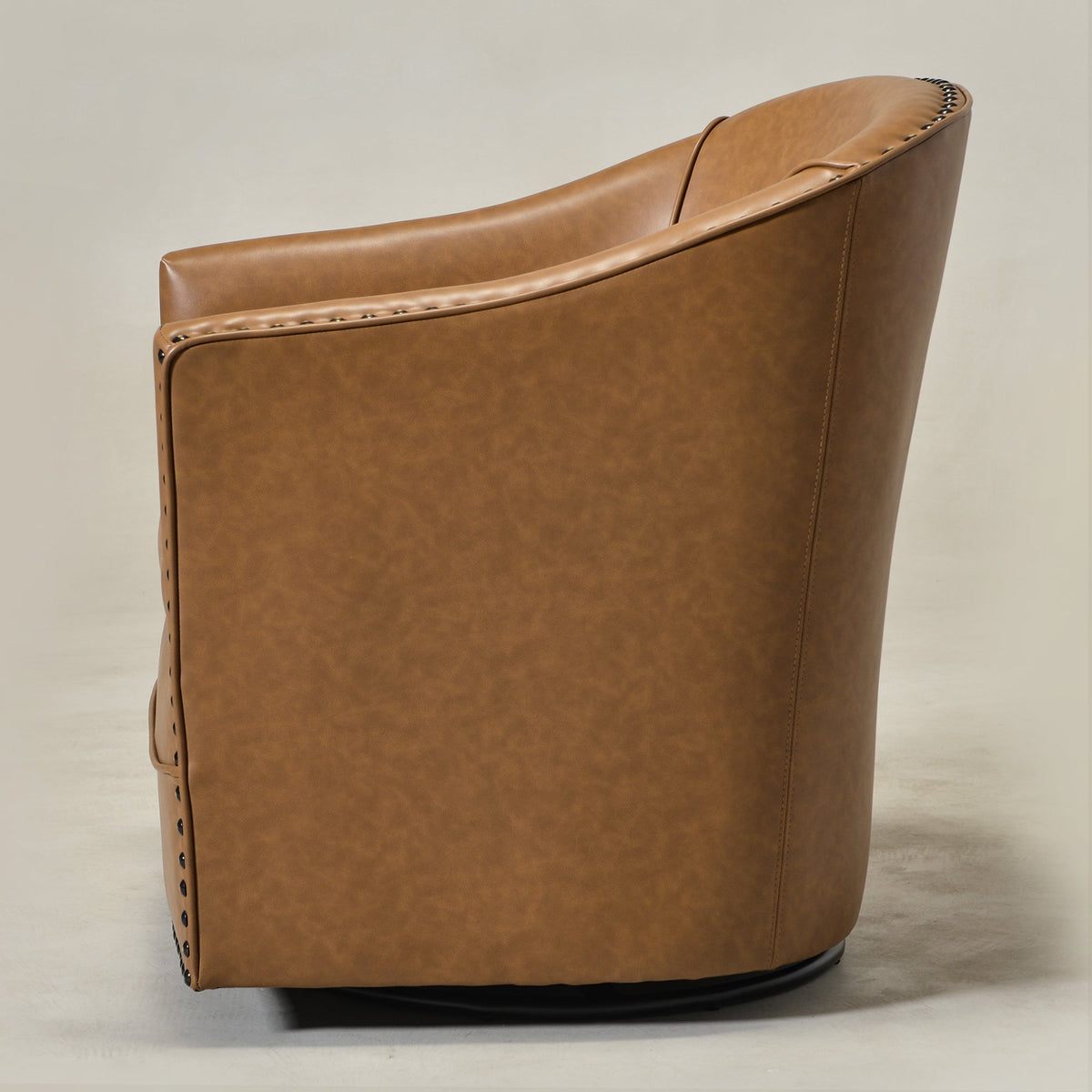 Lawton Faux Leather Tufted Swivel Barrel Chair
