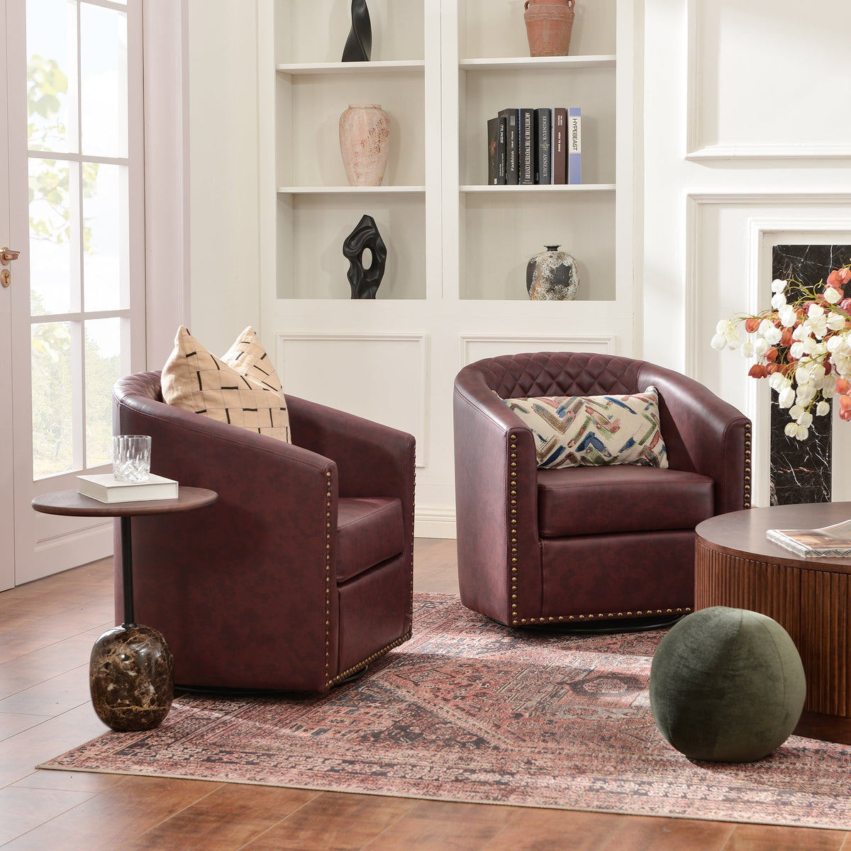 Logan Faux Leather Tufted Swivel Club Chair