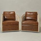 Claude Premium Leather Swivel Cane Chair
