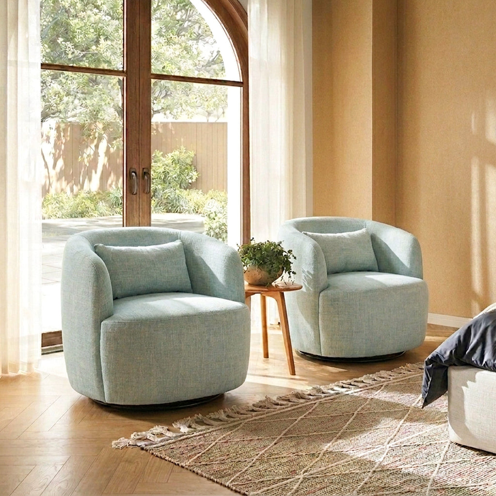 Ashlie Linen Swivel Barrel Chair