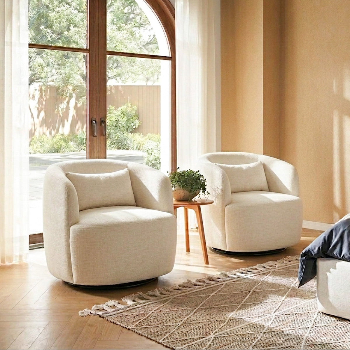 Ashlie Linen Swivel Barrel Chair