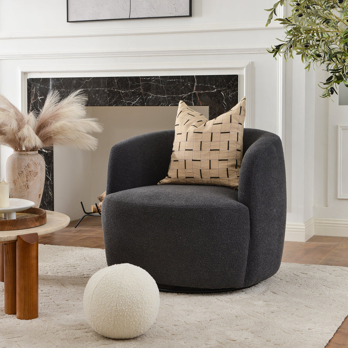 Ashlie Bouclé Swivel Barrel Chair