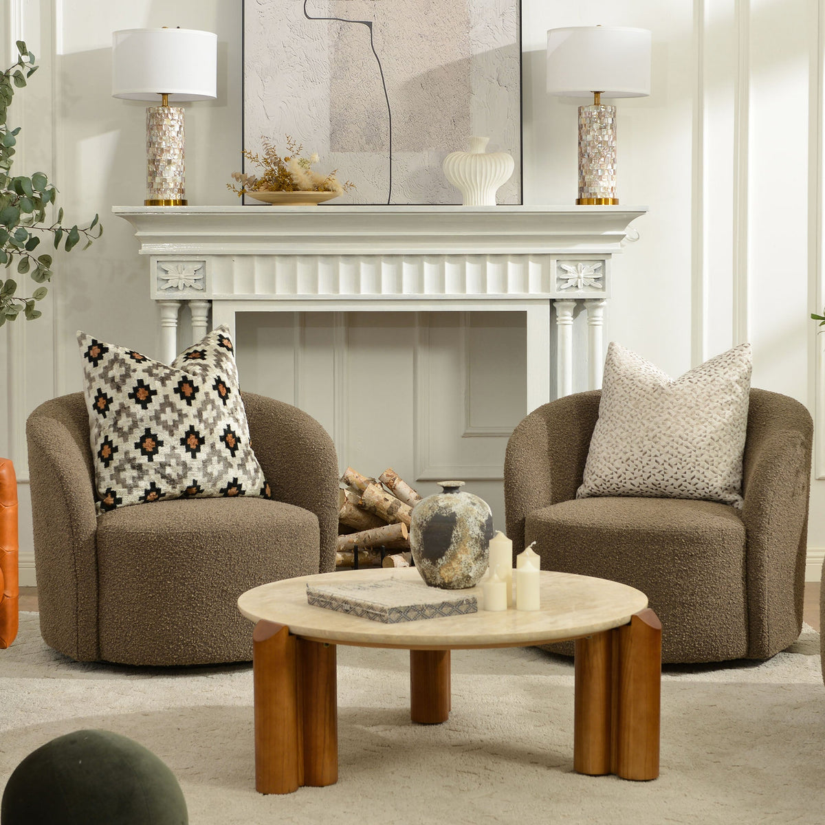 Everitte Bouclé Swivel Barrel Chair