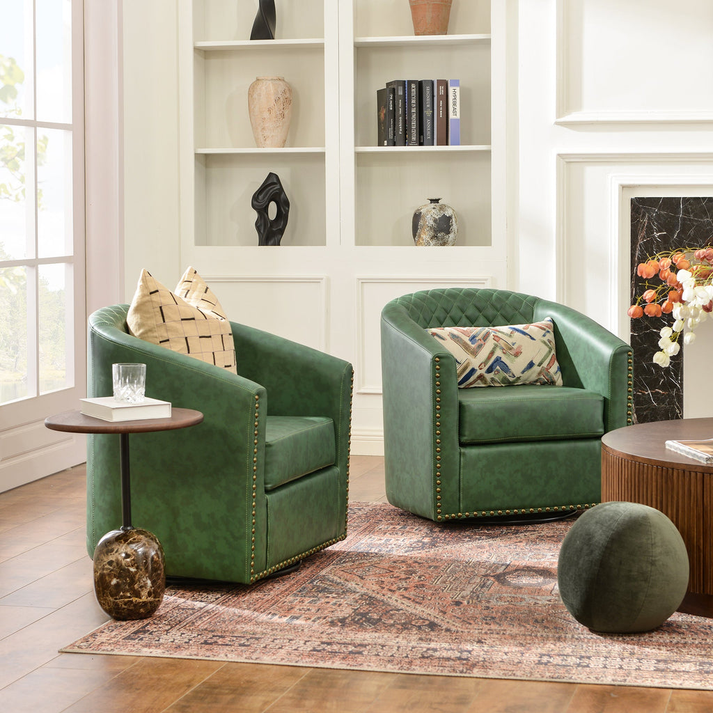 Logan Faux Leather Tufted Swivel Club Chair