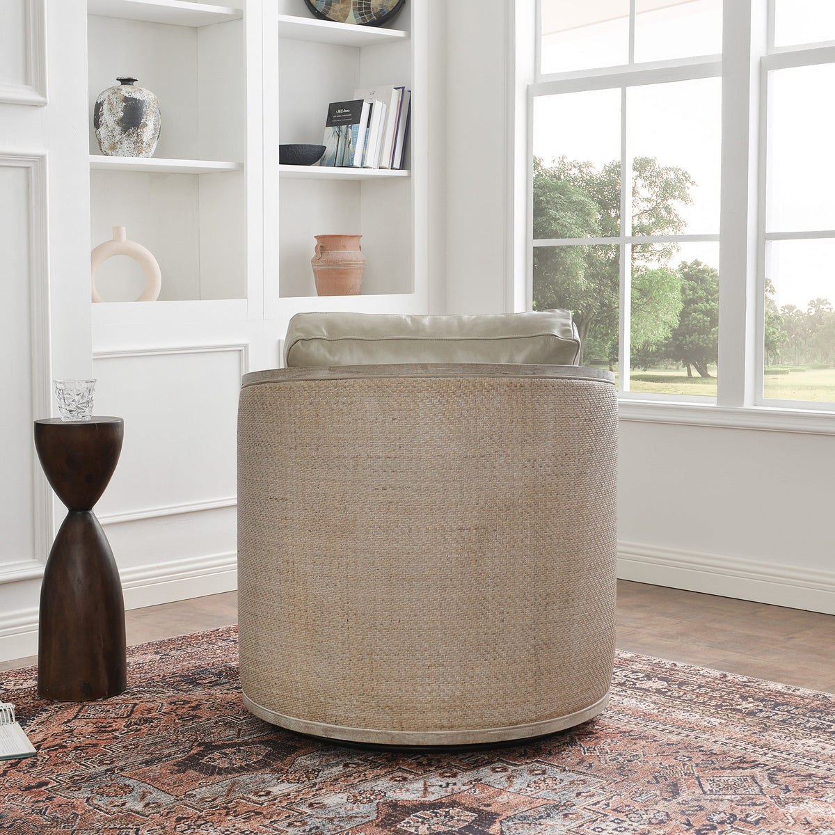 Claude Premium Leather Swivel Cane Chair