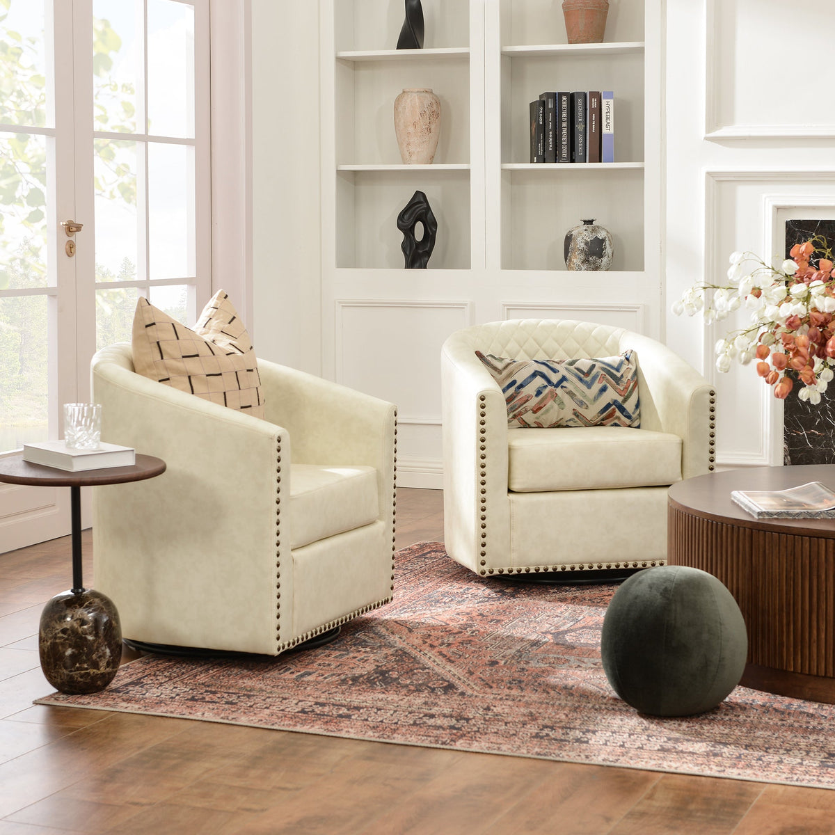 Logan Faux Leather Tufted Swivel Club Chair