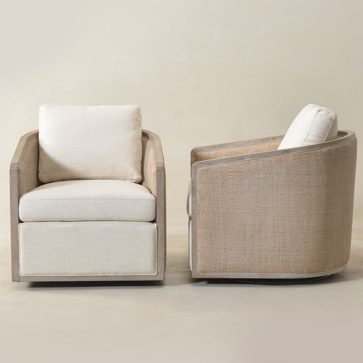 Claude Linen Swivel Cane Chair