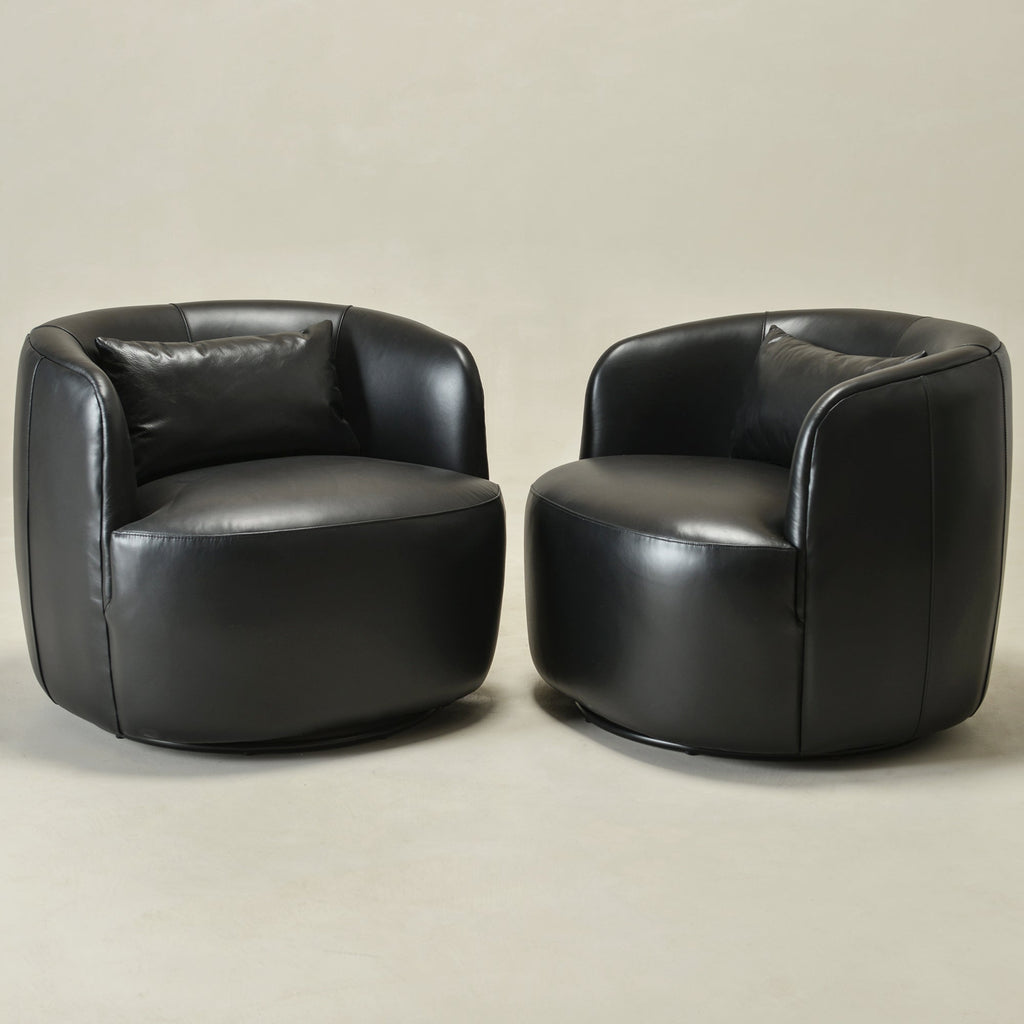 Ashlie Leather Swivel Barrel Chair