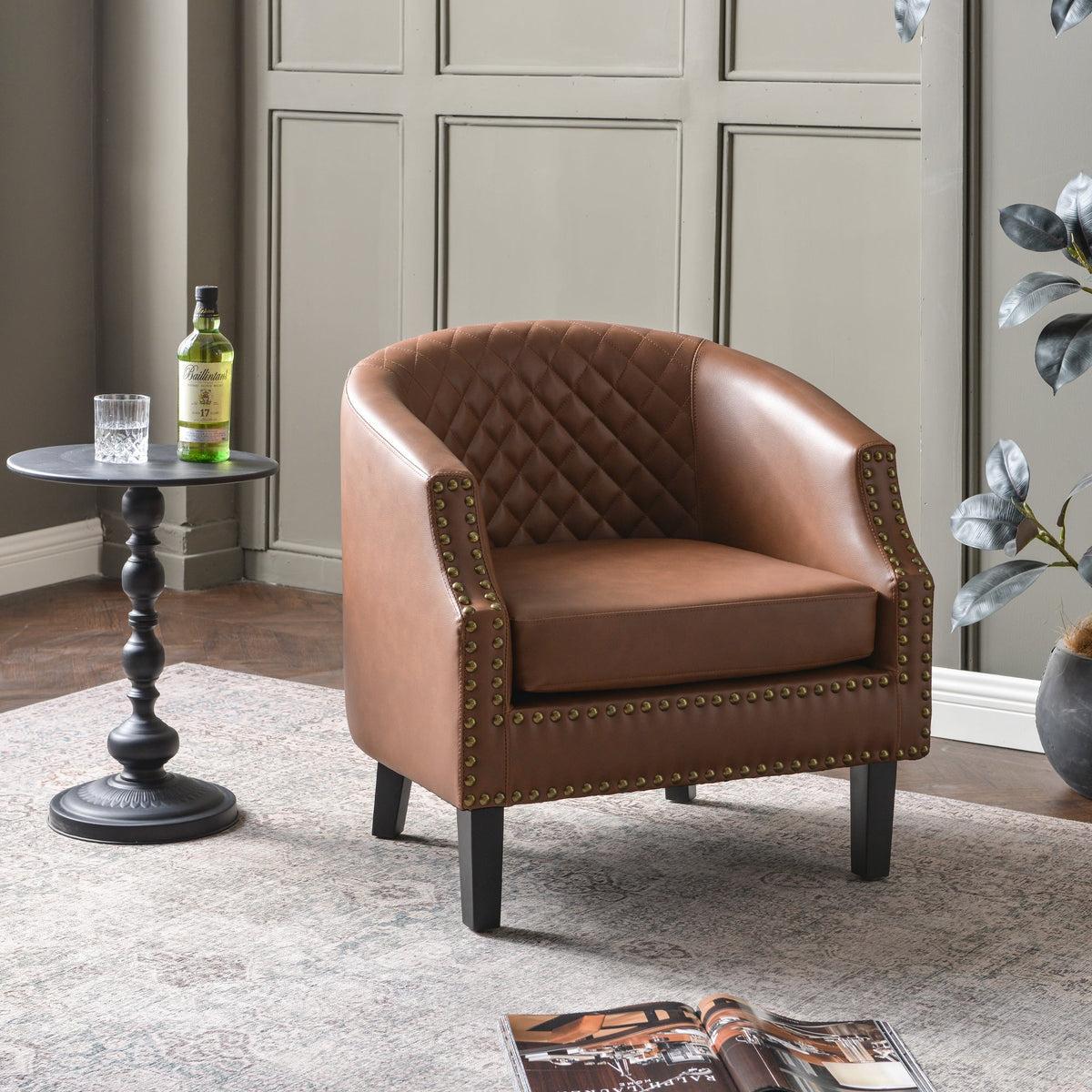 Louis Faux Leather Tufted Club Chair