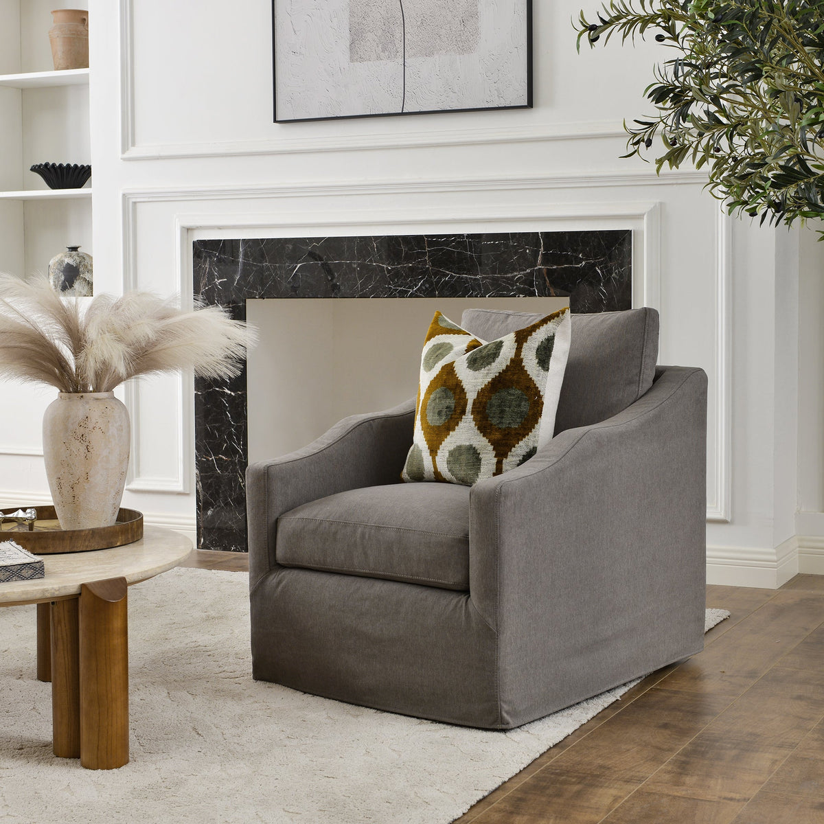 Charles Slipcover Swivel Barrel Chair