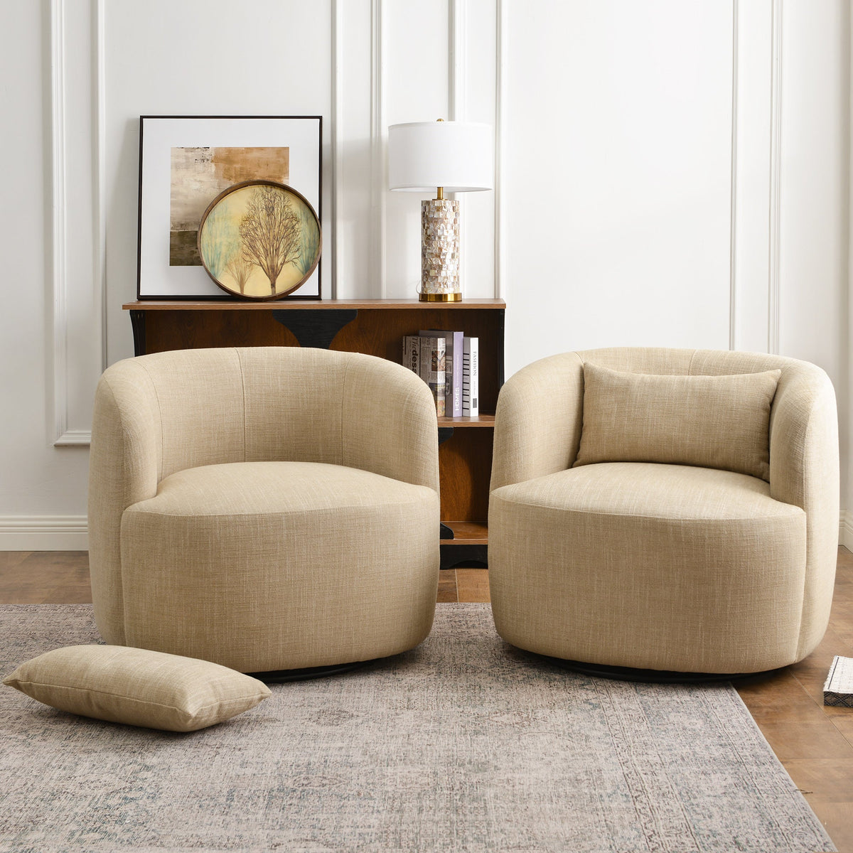 Ashlie Linen Swivel Barrel Chair
