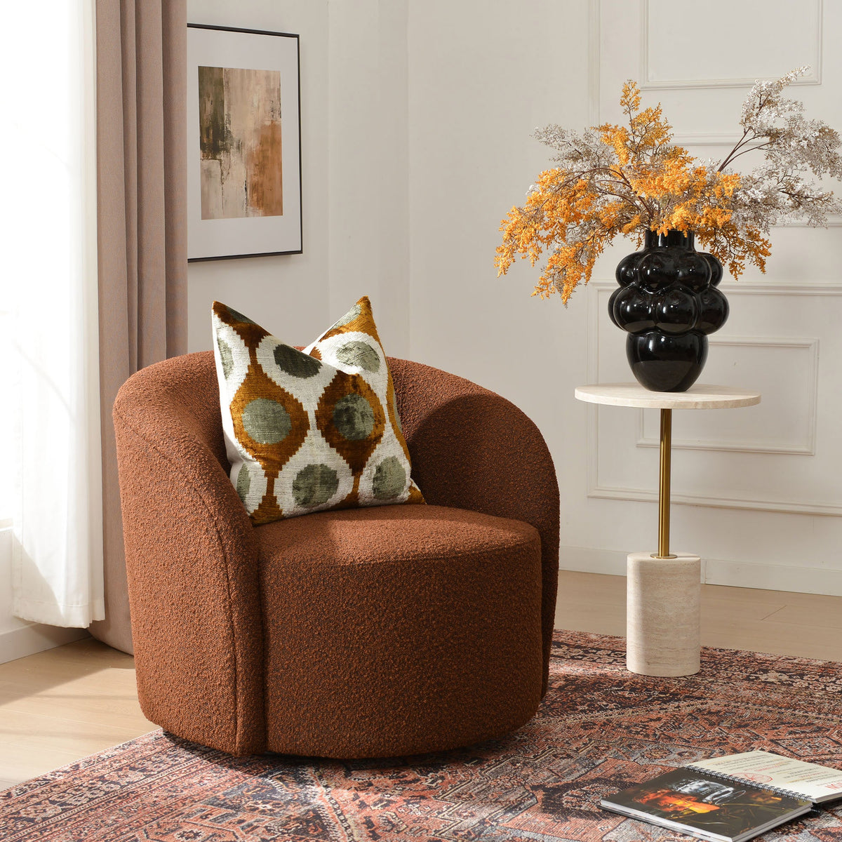 Everitte Bouclé Swivel Barrel Chair