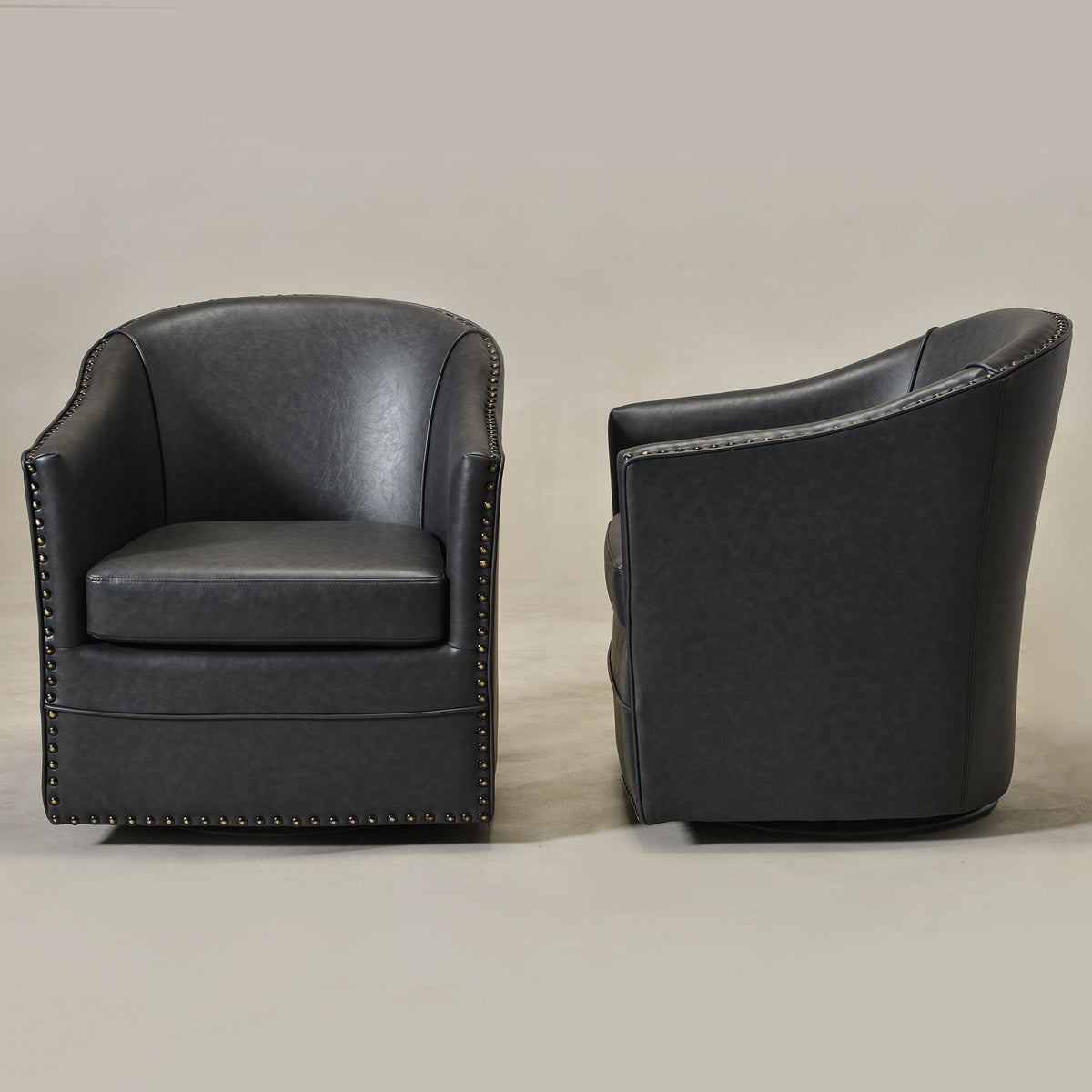 Lawton Faux Leather Tufted Swivel Barrel Chair