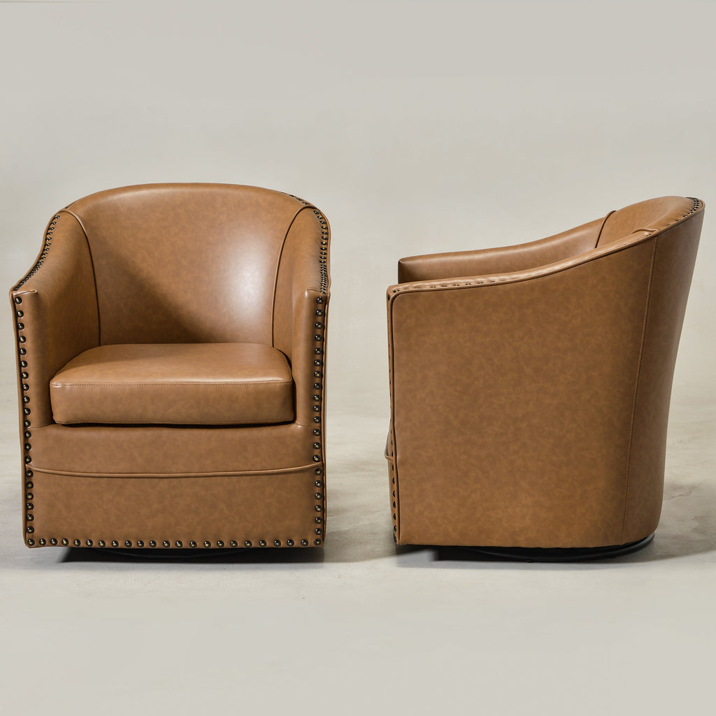 Lawton Faux Leather Tufted Swivel Barrel Chair