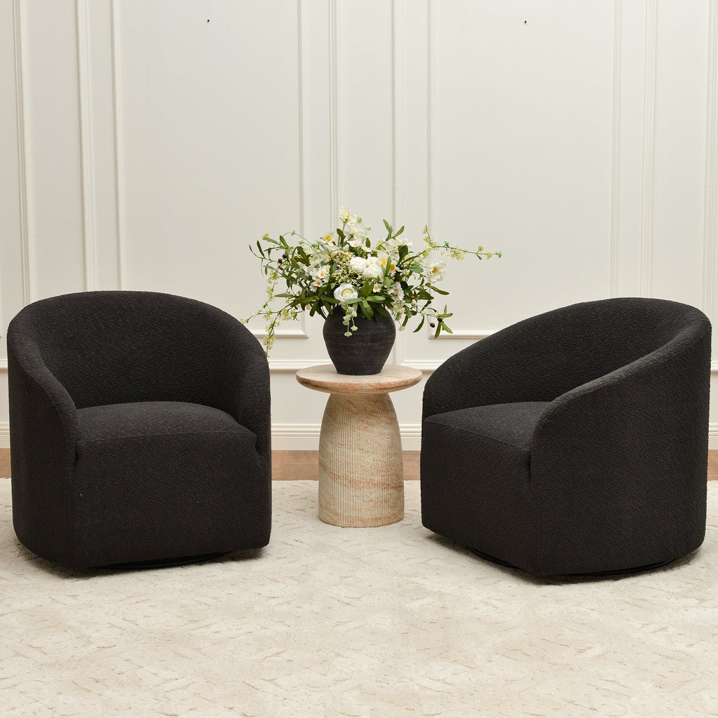 Susie Bouclé Swivel Barrel Chair