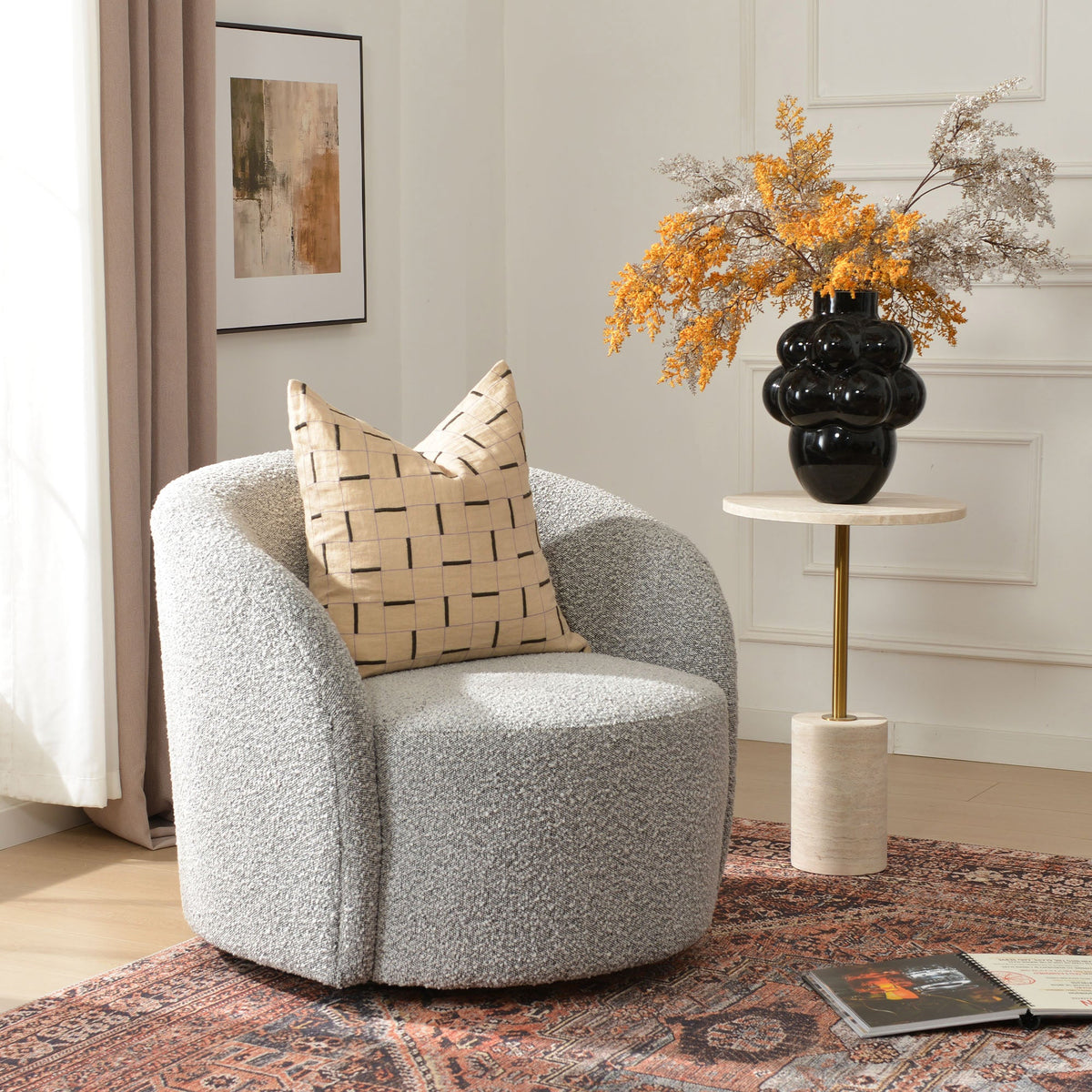 Everitte Bouclé Swivel Barrel Chair