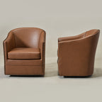 Lawton Faux Leather Tufted Swivel Barrel Chair