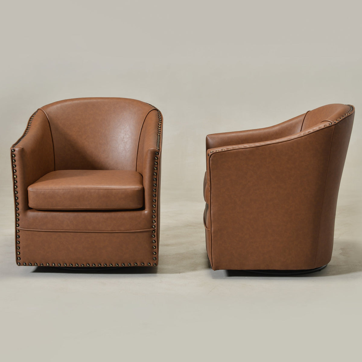 Lawton Faux Leather Tufted Swivel Barrel Chair