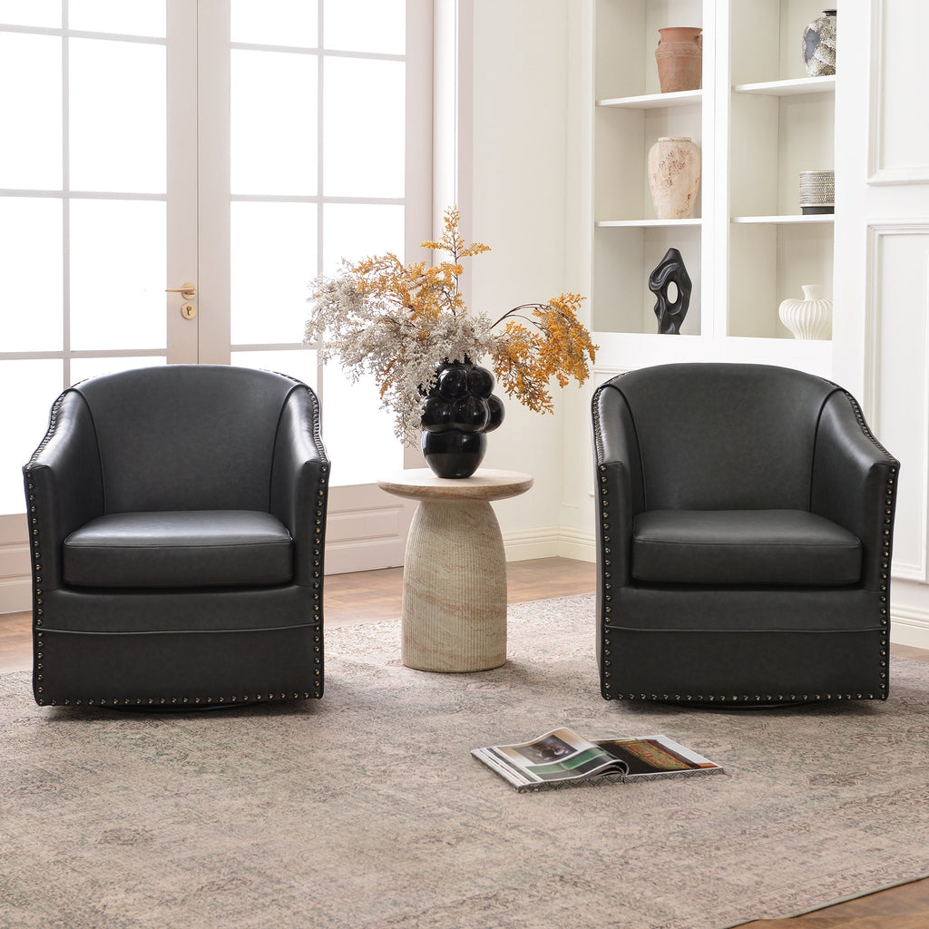 Lawton Faux Leather Tufted Swivel Barrel Chair