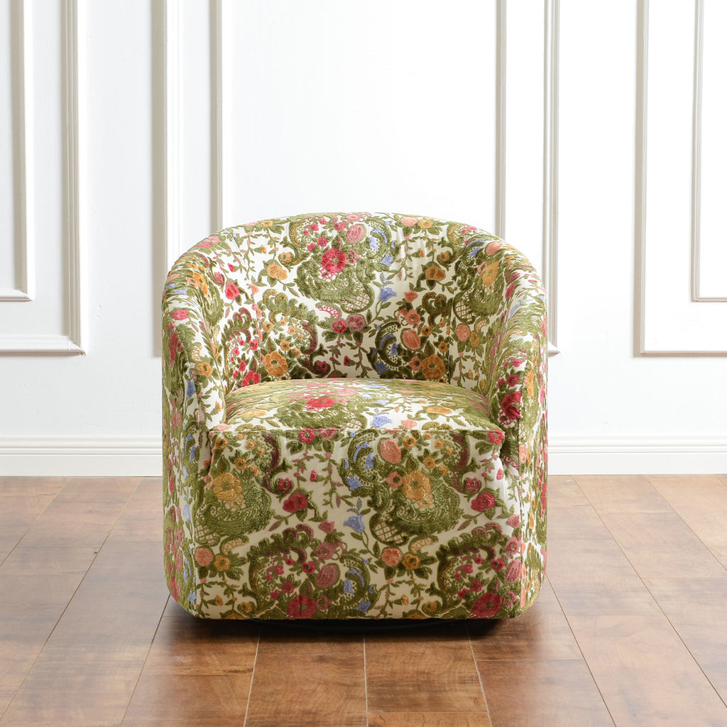 Teratect Exclusive | Susie Botanical Jacquard Swivel Barrel Chair