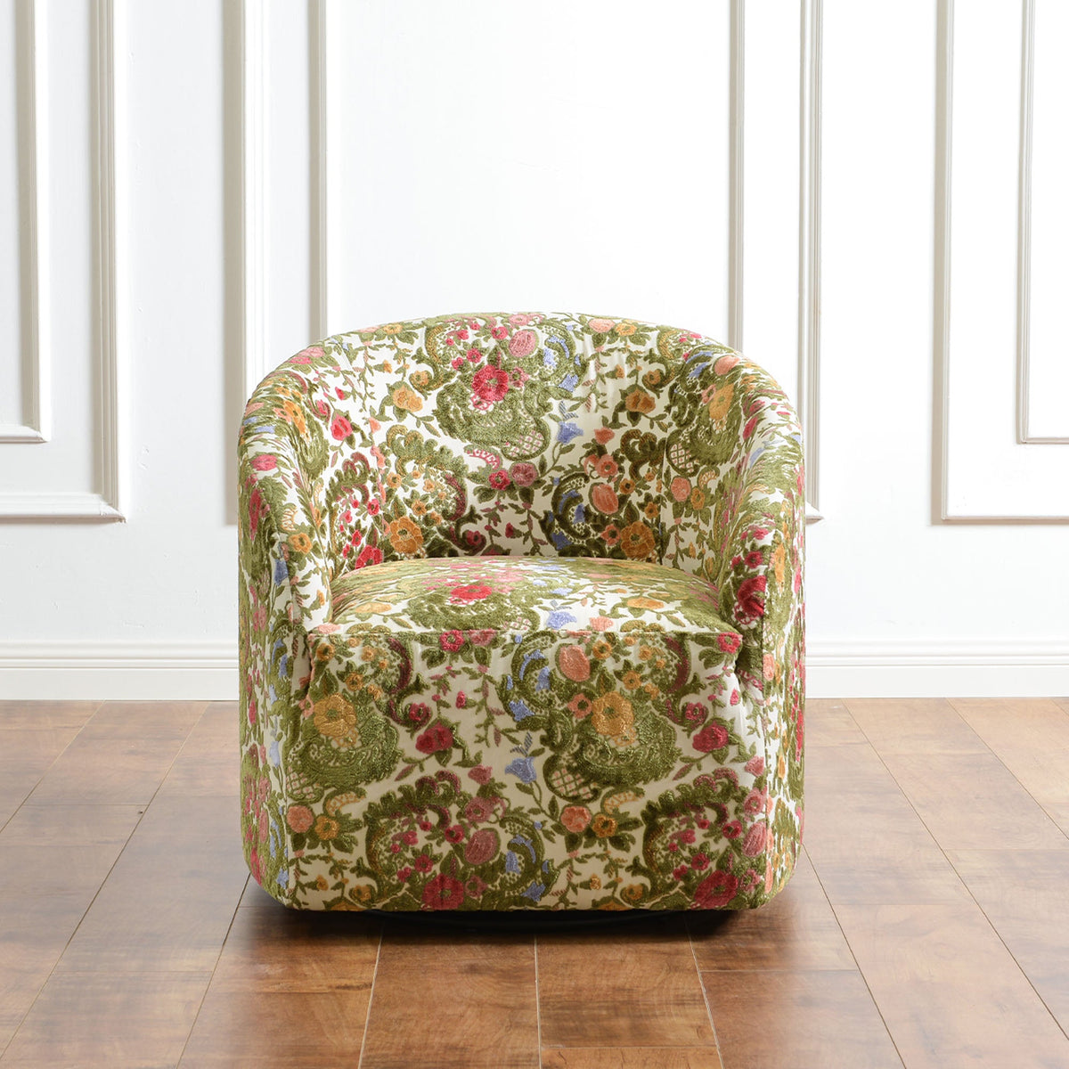 Teratect Exclusive | Susie Botanical Jacquard Swivel Barrel Chair