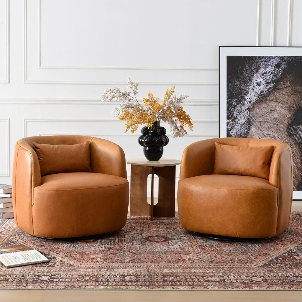 Ashlie Leather Swivel Barrel Chair