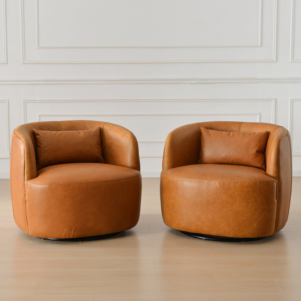 Ashlie Leather Swivel Barrel Chair
