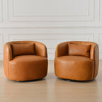 Ashlie Leather Swivel Barrel Chair