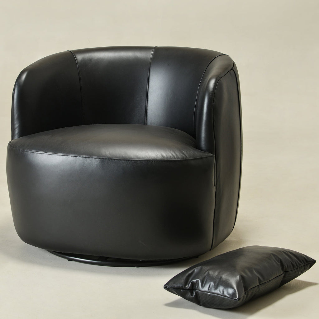 Ashlie Leather Swivel Barrel Chair