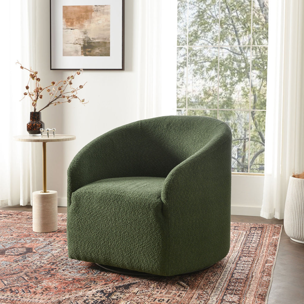 Susie Bouclé Swivel Barrel Chair