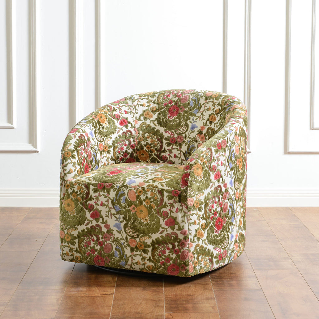 Teratect Exclusive | Susie Botanical Jacquard Swivel Barrel Chair