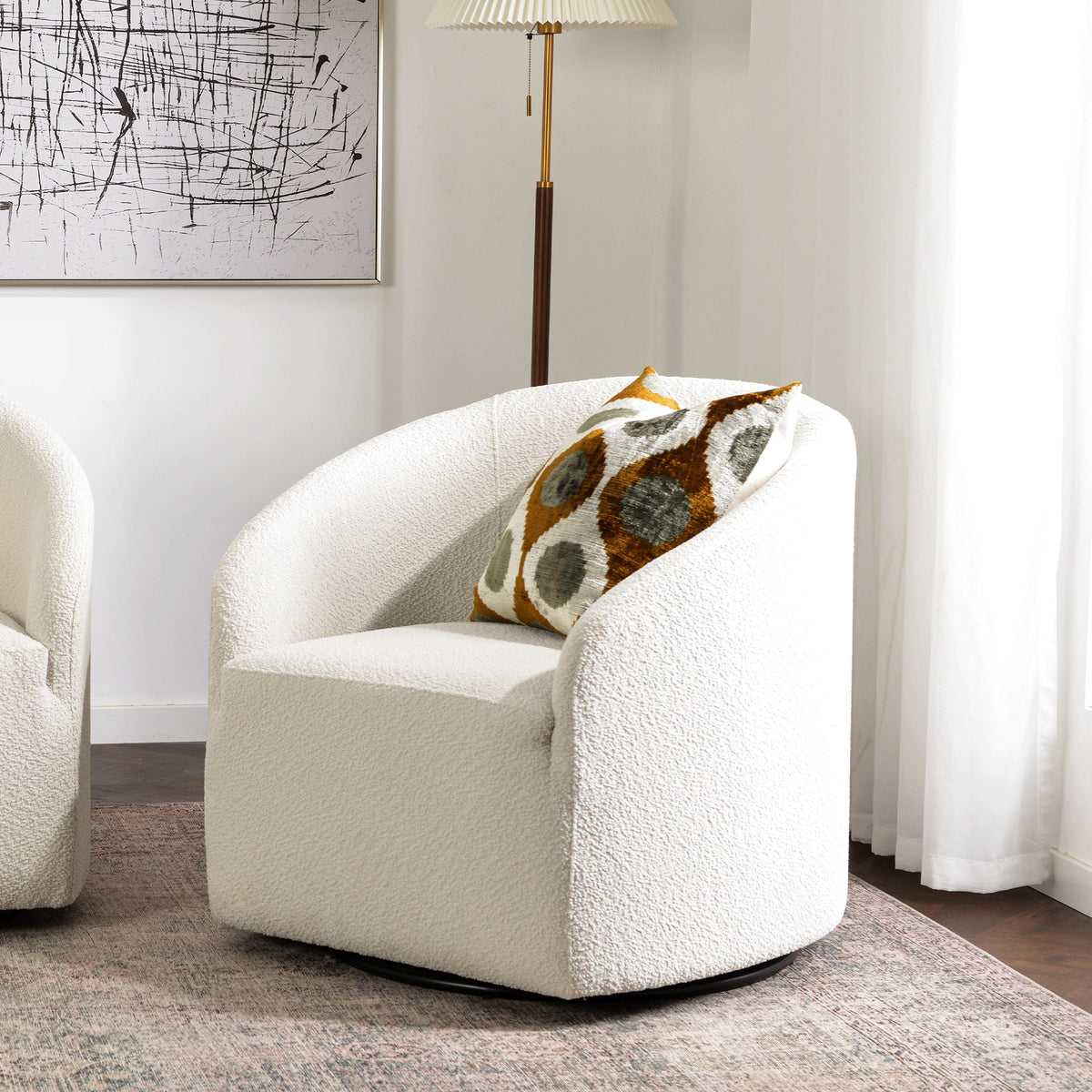 Susie Bouclé Swivel Barrel Chair