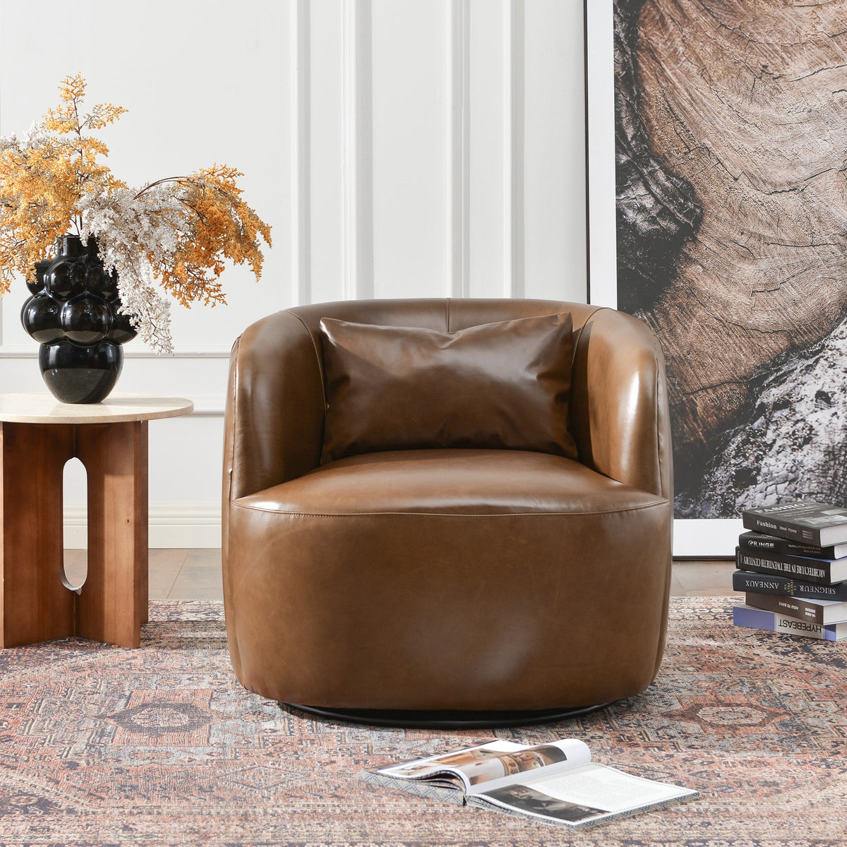 Ashlie Leather Swivel Barrel Chair