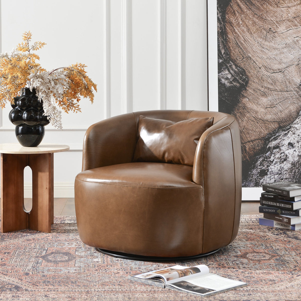 Ashlie Leather Swivel Barrel Chair