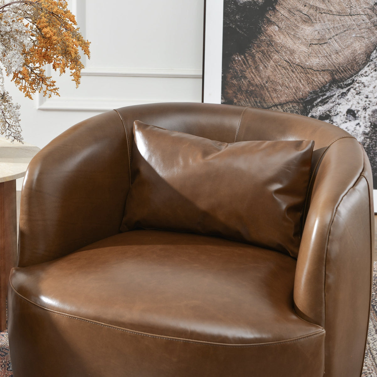 Ashlie Leather Swivel Barrel Chair
