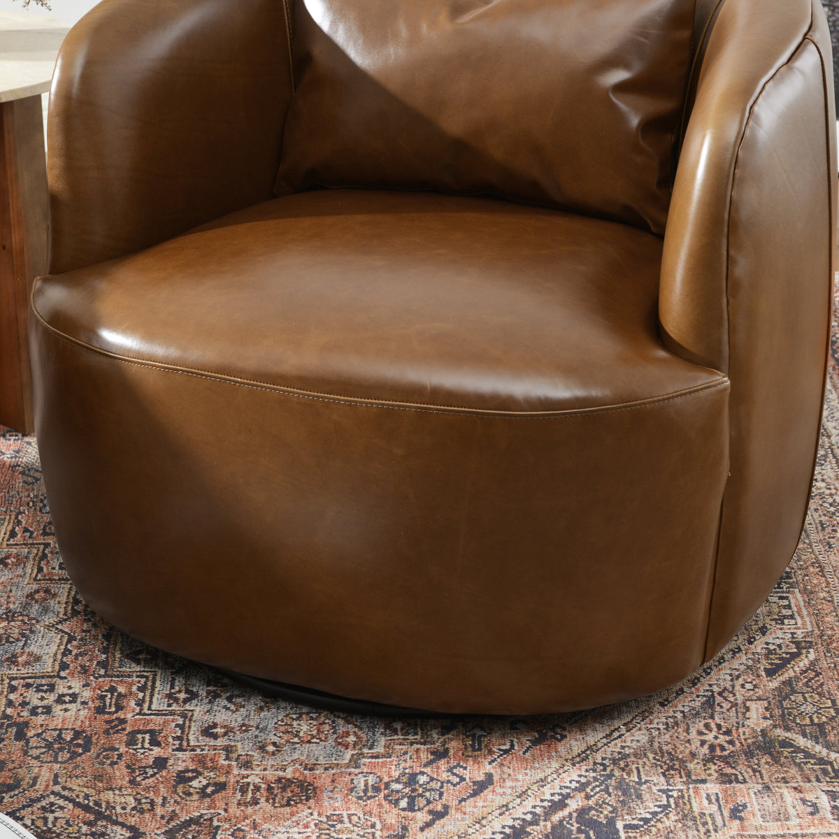 Ashlie Leather Swivel Barrel Chair
