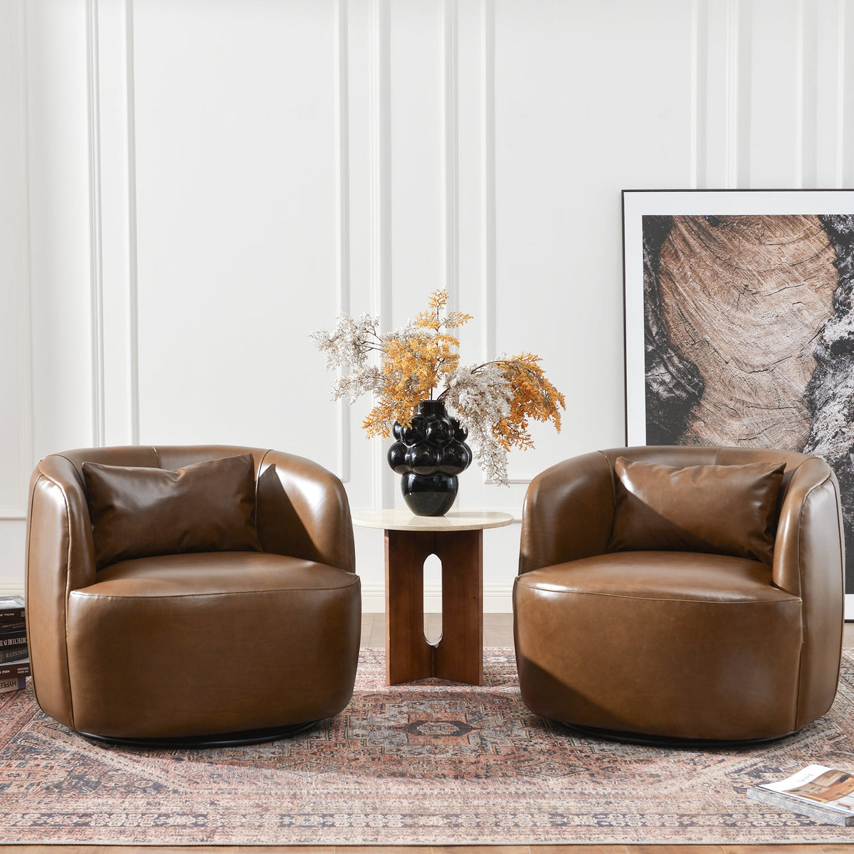 Ashlie Leather Swivel Barrel Chair