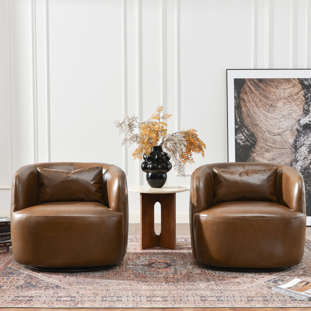 Ashlie Leather Swivel Barrel Chair