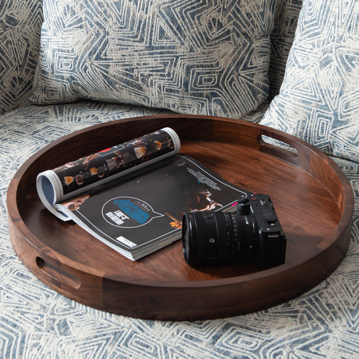 Teratect Round Black Walnut Serving Tray