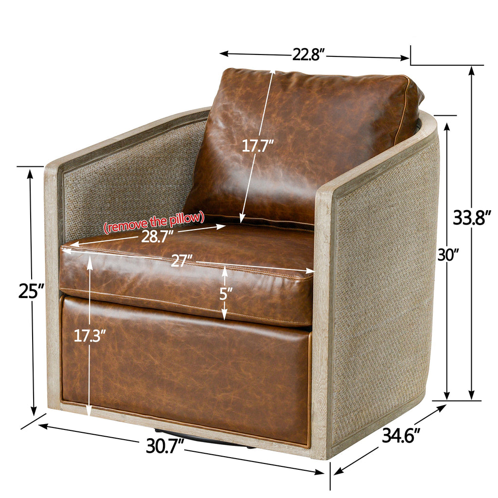 Claude Premium Leather Swivel Cane Chair